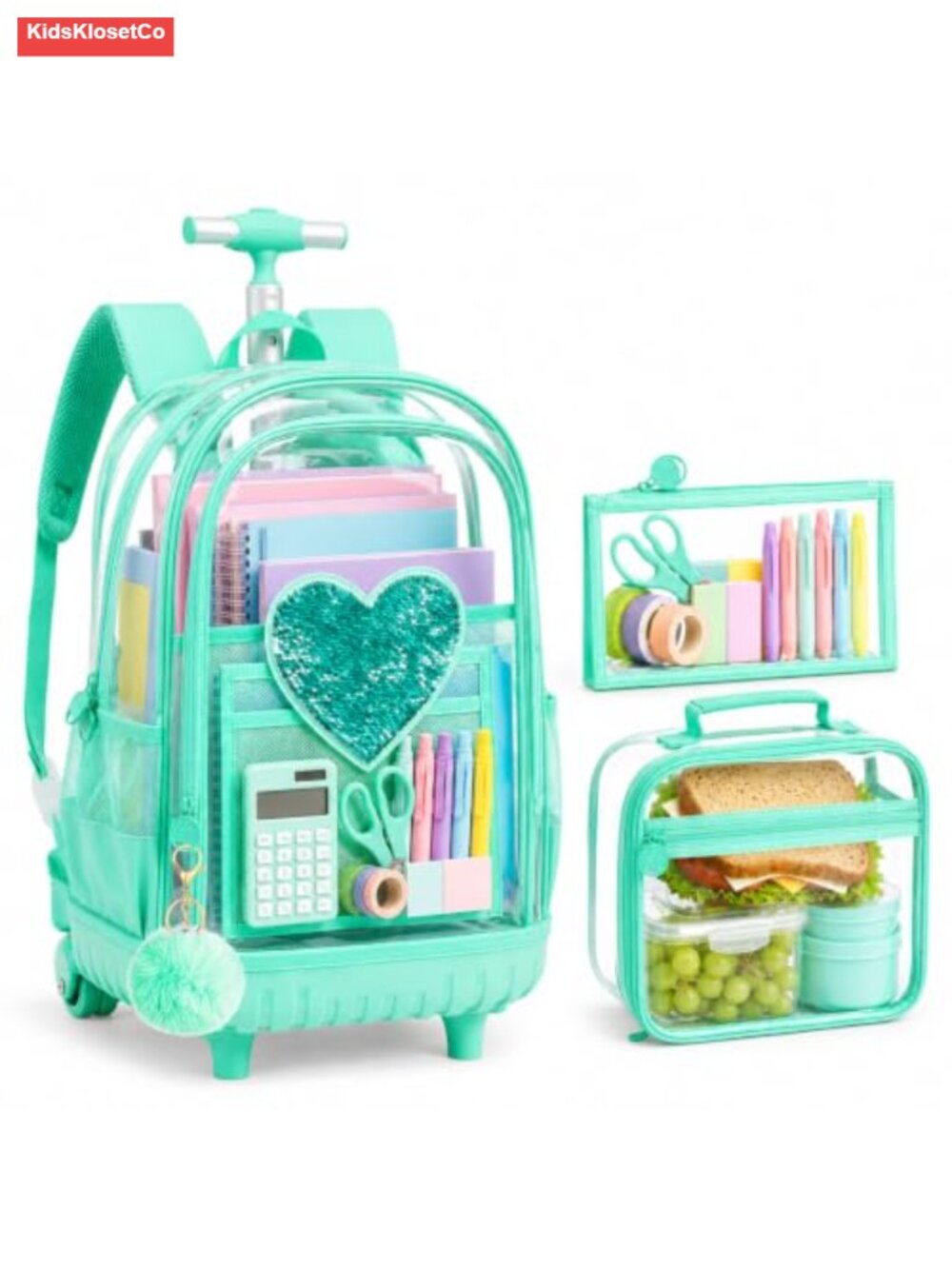Rolling Clear Backpack with Sequins for School Commute